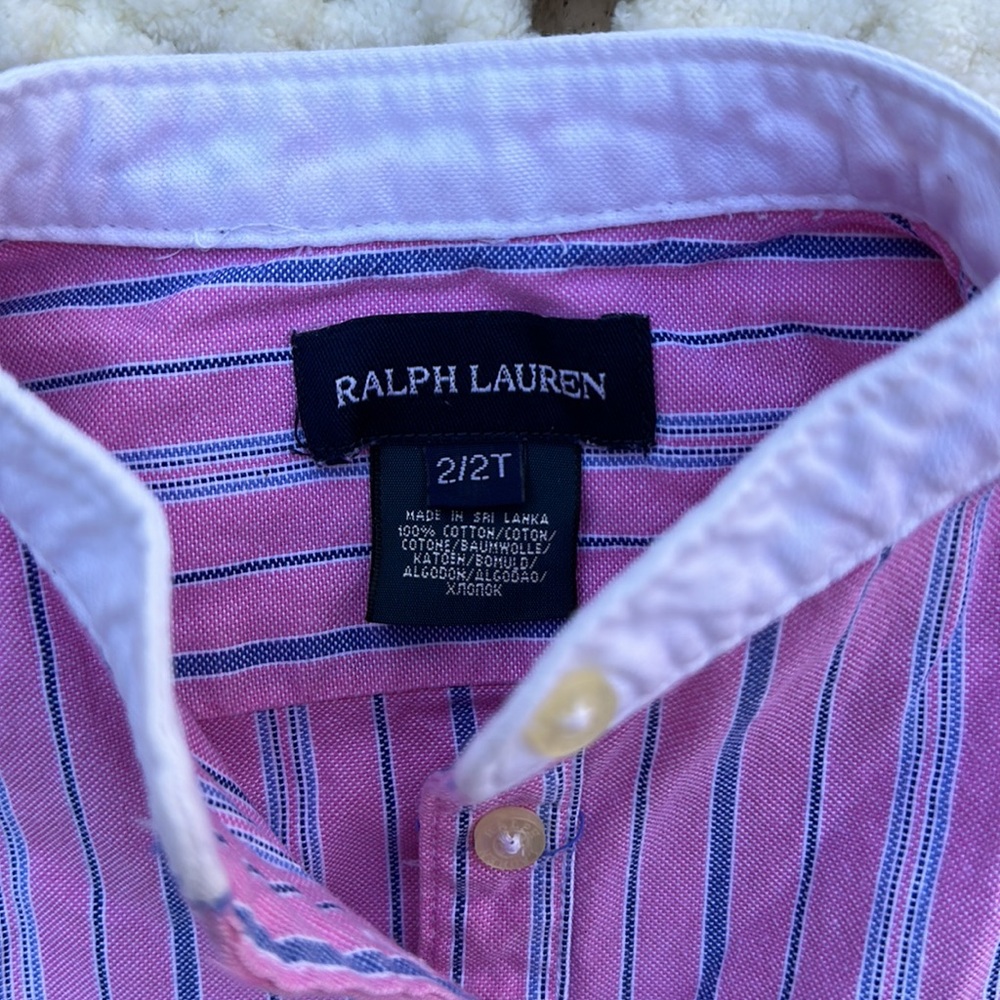 Ralph Lauren Girl’s Oxford button up Shirt Dress-Pink with blue Stripes - Picture 3 of 4